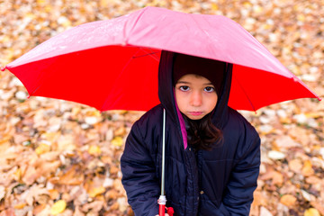 Little girl under umbrella