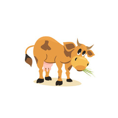 Milk cow. Dairy natural product Concept.Mammals animal isolated on white. Cartoon Holstein, Jersey  cow logo.Udder, horns, hoofs. Vector illustration