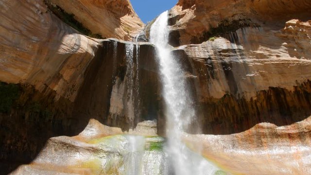 Beautiful shot of lower calf creek falls in the desert of Southern Utah