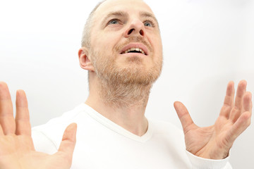 Fototapeta premium portrait of adult happy man on a white background