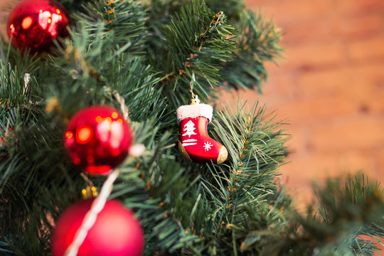 Closeup of Christmas-tree decorations.