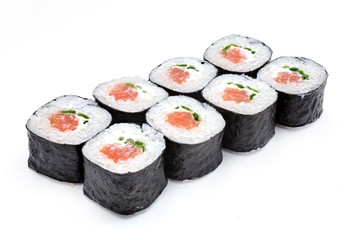 Japanese seafood sushi , roll on a white, isolated