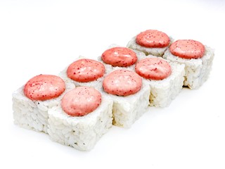 Japanese seafood sushi , roll on a white, isolated