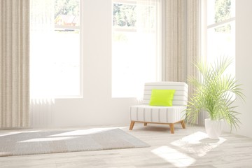White modern room. Scandinavian interior design. 3D illustration