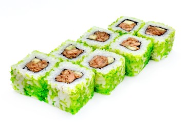 Japanese seafood sushi , roll on a white, isolated