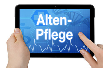 Tablet mit Altenpflege