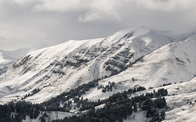 Fototapeta na wymiar snow-capped mountains in Arkhyz