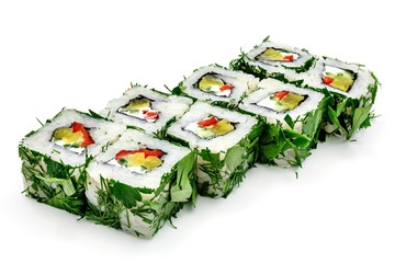 Japanese seafood sushi , roll on a white, isolated