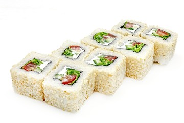 Japanese seafood sushi , roll on a white, isolated