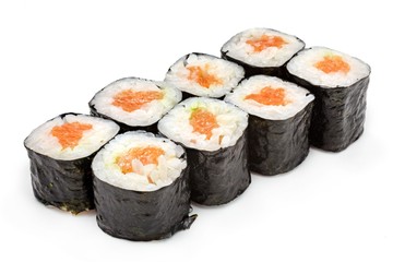 Japanese seafood sushi , roll on a white, isolated
