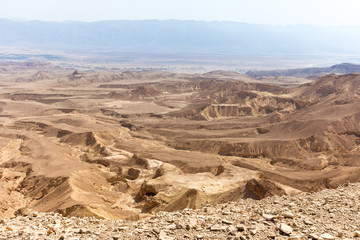 Desert mountains valley landscape view, Israel traveling nature.