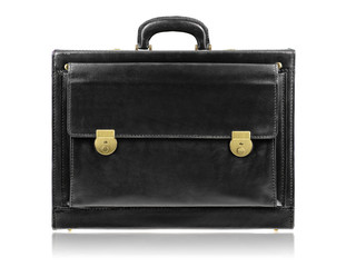 Black leather briefcase isolated on the white background