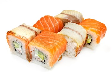 Japanese seafood sushi , roll on a white, isolated