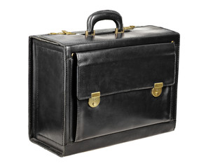 Black leather briefcase isolated on the white background