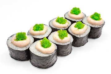   Japanese seafood sushi , roll on a white, isolated