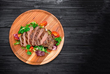 Chopped beef rib-eye steak with vegetables