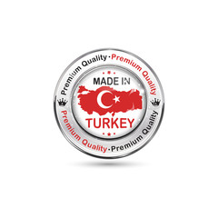 Made in Turkey. Premium Quality - label / icon / badge with the map and flag of Turkey.