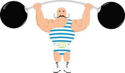 Strongman with a barrel in a circus © vittallen