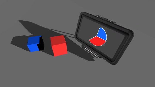 Seamless looping 3D animation of comparing blue and red diagram charts 40% to 60%
