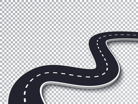Winding Road Isolated Transparent Special Effect. Road way location infographic template. Vector EPS 10