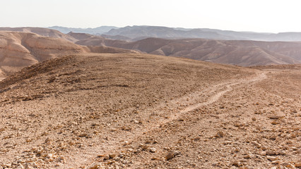 Desert mountains trail valley landscape view, Israel nature.