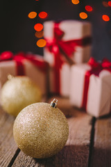 .Christmas decorations on a wooden table. Christmas concept.