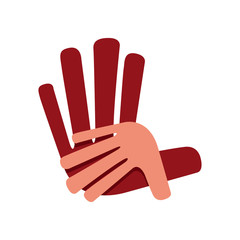 Vector icon two hands, help and solidarity. Father and son. Pedi