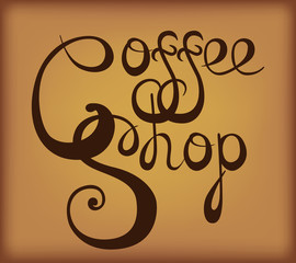 Graphic lettering Coffee shop. Calligraphic inscription with ligature. Template of banner, poster, t-shirt print or logotype. Coffee logo. Vector illustration
