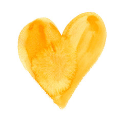 Big yellow heart painted in watercolor on white isolated background - 126311278
