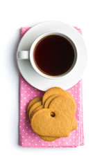 Gingerbread hearts and cup of coffee.