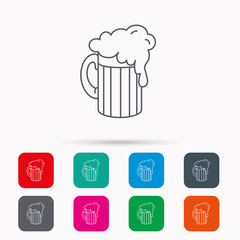 Beer icon. Glass of alcohol drink sign. Brewery symbol. Linear icons in squares on white background. Flat web symbols. Vector