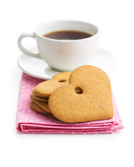 Gingerbread hearts and cup of coffee.