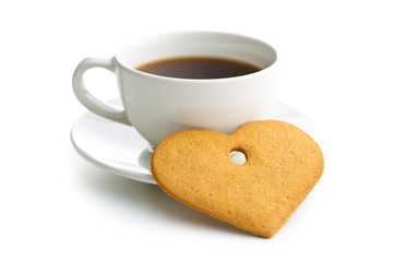 Gingerbread hearts and cup of coffee.