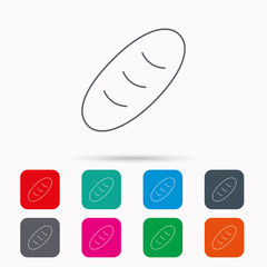 Bread icon. Natural food sign. Bakery symbol. Linear icons in squares on white background. Flat web symbols. Vector