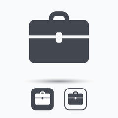 Briefcase icon. Diplomat handbag symbol. Business case sign. Square buttons with flat web icon on white background. Vector