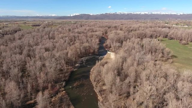 Aerial shot of beautiful river and nature preserve