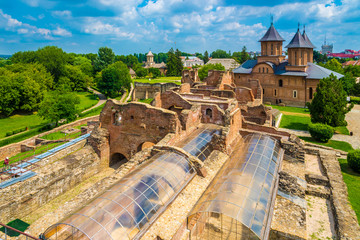 Ruins of medieval old fortress  (castle) and royal court in Targoviste landmark, Romania