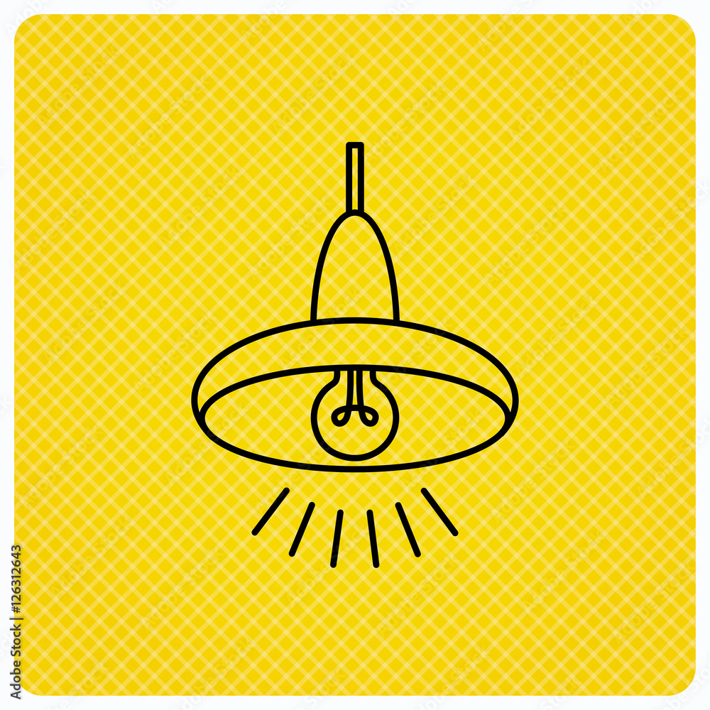 Poster ceiling lamp icon. light illumination sign. linear icon on orange background. vector