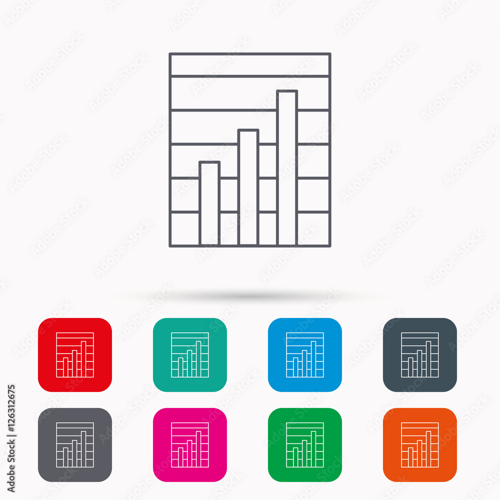 Poster chart icon. graph diagram sign. demand growth symbol. linear icons in squares on white background. f