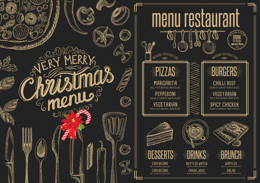 Christmas party invitation, food menu restaurant.