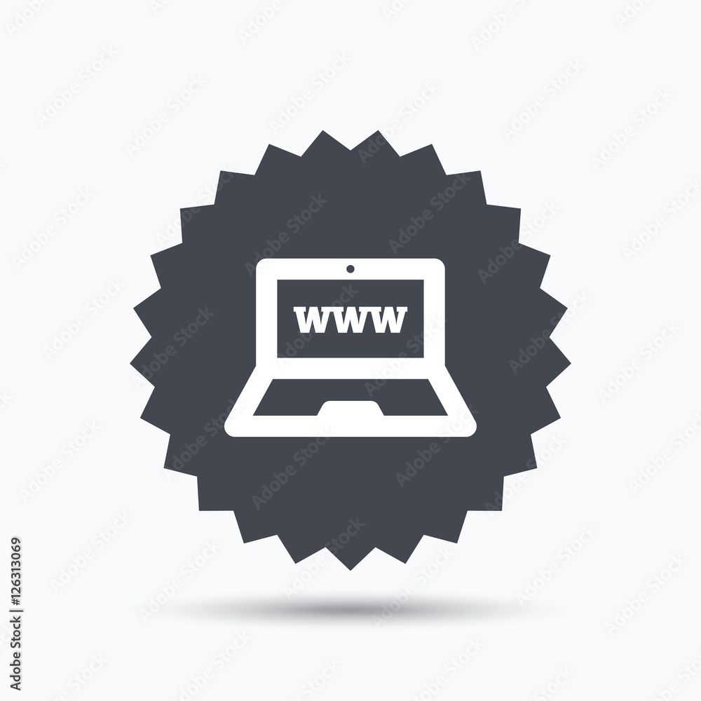 Fototapete Computer icon. Notebook or laptop pc symbol. Gray star button with flat web icon. Vector