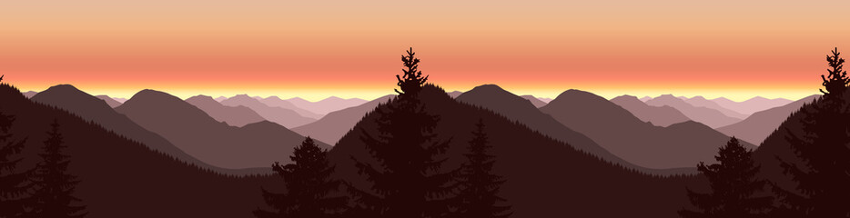 Obraz premium Image landscape. Panorama of autumn mountains. Violet shades. Seamless woodland.