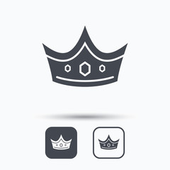 Crown icon. Royal throne leader symbol. Square buttons with flat web icon on white background. Vector
