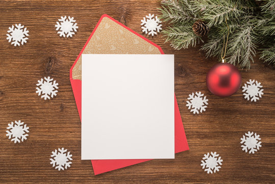   Red envelope on christmas holiday background
