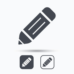 Edit icon. Pencil for drawing symbol. Square buttons with flat web icon on white background. Vector