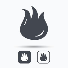 Fire icon. Blazing bonfire flame symbol. Square buttons with flat web icon on white background. Vector