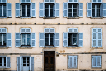 Blue shutters in the city of Vannes, France