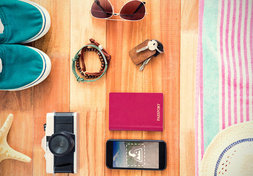 Smartphone with Travel Accessories Mockup