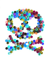 human skull from the plastic caps