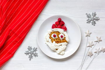 kids menu Christmas breakfast waffles top view